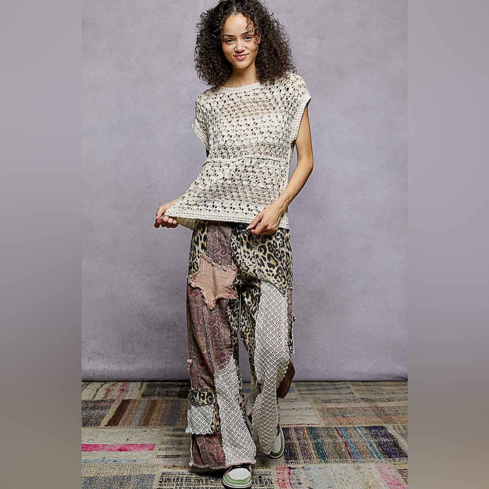 POL Openwork Round Neck Crochet Top 10010063084